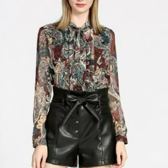 Anthropologie SEE U SOON FLORAL PRINT LONG SLEEVE BUTTONED BLOUSE SMALL - Picture 2 of 9